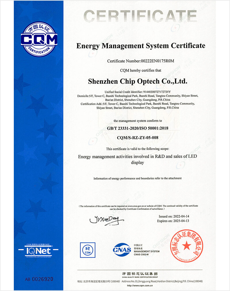 Certificat de système de gestion de l'énergie
